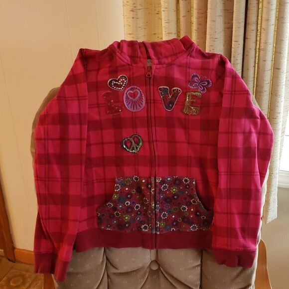 Childrens Place Pink Plaid Hooded Sweatshirt Sz L - Picture 1 of 6